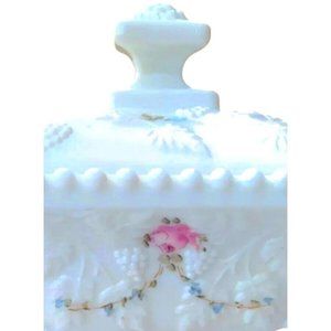 Westmoreland Milk Glass covered candy dish pedestal Paneled Grape pattern